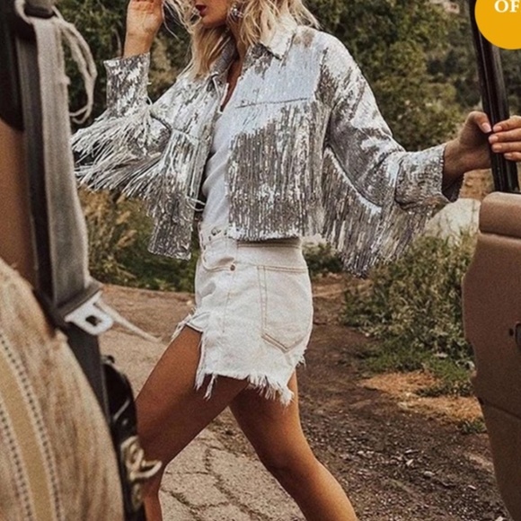kosegari Jackets & Blazers - NWT Silver Fringe Jacket